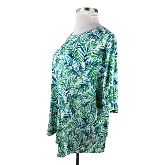 J. Jill Pima Slub Elbow Sleeve Tee Spearmint Tropical Floral Top Plus Size 4X - Picture 7 of 11